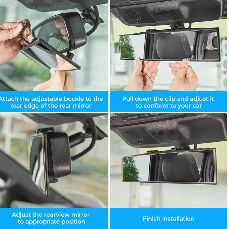 JOYTUTUS 11.81in Universal Panoramic Convex Extended Rear View Mirror - High-Quality Glass Vehicle Accessory, Anti-Fall Design, Reversible for Passengers, Easy Installation, Car Interior Accessories, Fits Cars/Trucks, Blind Spot Gadgets