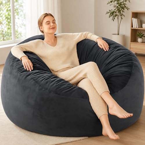 Codi Bean Bag Chair with Filler Included, 4 FT - Comfy Large Beanbag Chairs for Adults - Machine Washable and Soft Mink Bonded Cover - Charcoal Grey, 4ft|B0CFS48QJY