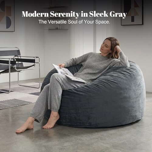 Codi Bean Bag Chair with Filler Included, 4 FT - Comfy Large Beanbag Chairs for Adults - Machine Washable and Soft Mink Bonded Cover - Charcoal Grey, 4ft|B0CFS48QJY