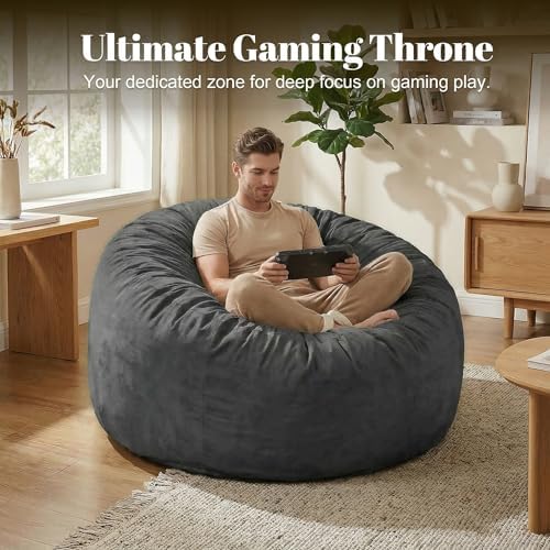 Codi Bean Bag Chair with Filler Included, 4 FT - Comfy Large Beanbag Chairs for Adults - Machine Washable and Soft Mink Bonded Cover - Charcoal Grey, 4ft|B0CFS48QJY