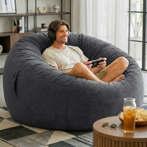 Codi Bean Bag Chair with Filler Included, 4 FT - Comfy Large Beanbag Chairs for Adults - Machine Washable and Soft Mink Bonded Cover - Charcoal Grey, 4ft|B0CFS48QJY