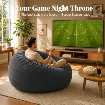 Codi Bean Bag Chair with Filler Included, 4 FT - Comfy Large Beanbag Chairs for Adults - Machine Washable and Soft Mink Bonded Cover - Charcoal Grey, 4ft|B0CFS48QJY