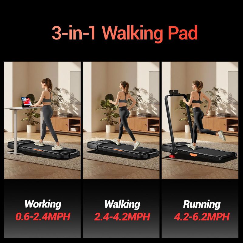 15% Incline 4-in-1 Walking Pad Treadmill, Foldable Under Desk Treadmill for Home & Office, Quiet 2.5 HP Motor, 2 of 9